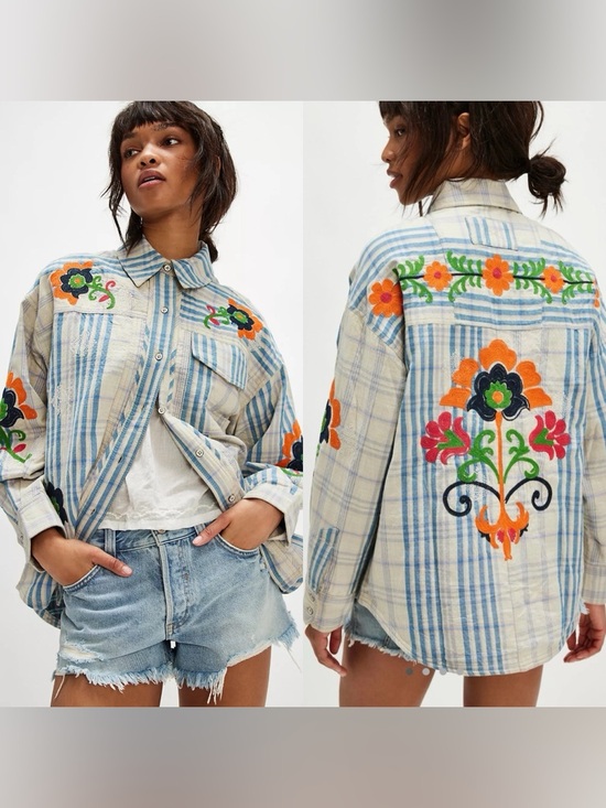 We The Free Tops - NWT- We The Free Embroidered Sashiko Shirt